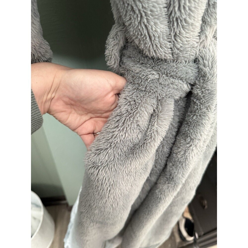 Pottery Barn Fireside Cozy Plush Robe Cloud Blue Hood Pockets Bath Medium - Picture 5 of 11